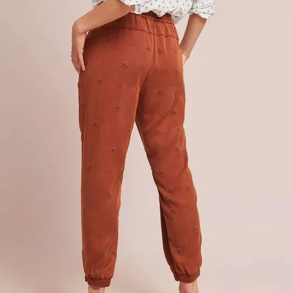Anthropologie Rowan Embroidered Joggers brown orange (size XS) - Picture 1 of 11